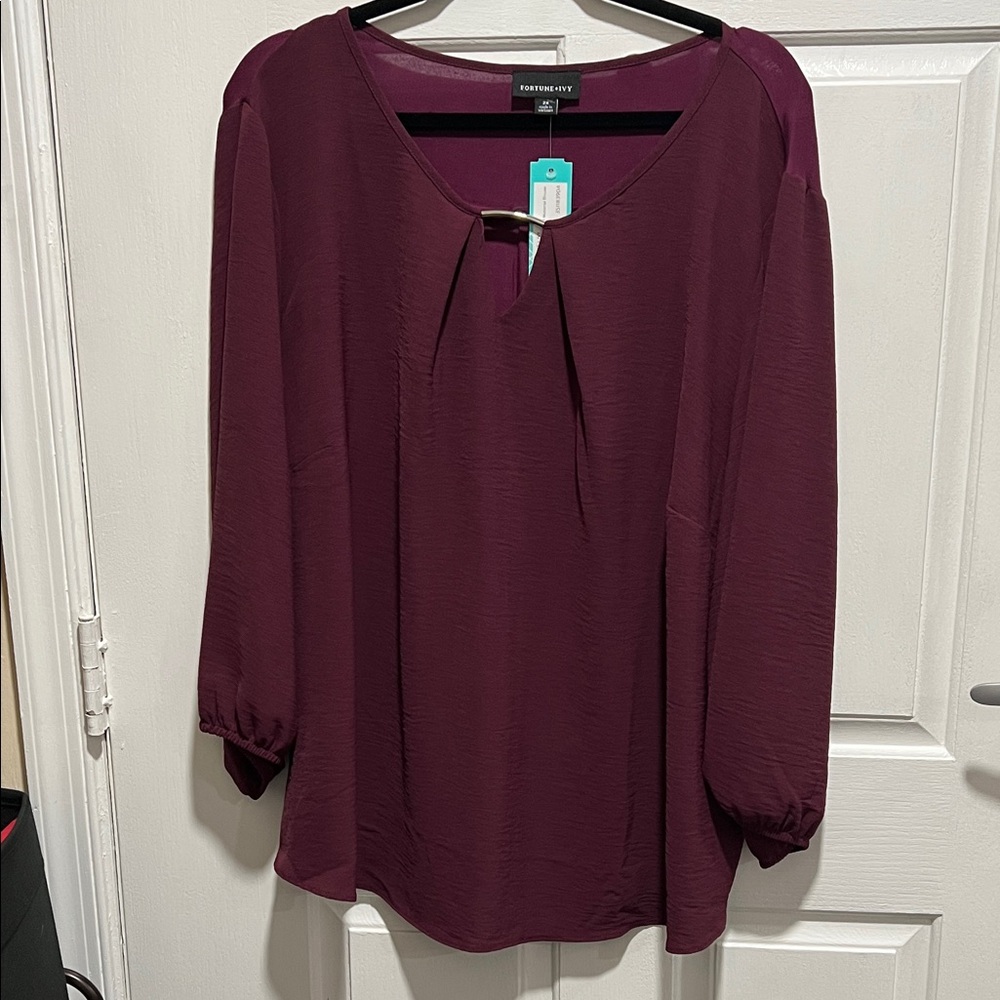 Deep Purple Women's Blouse by Fortune and Ivy, NWT